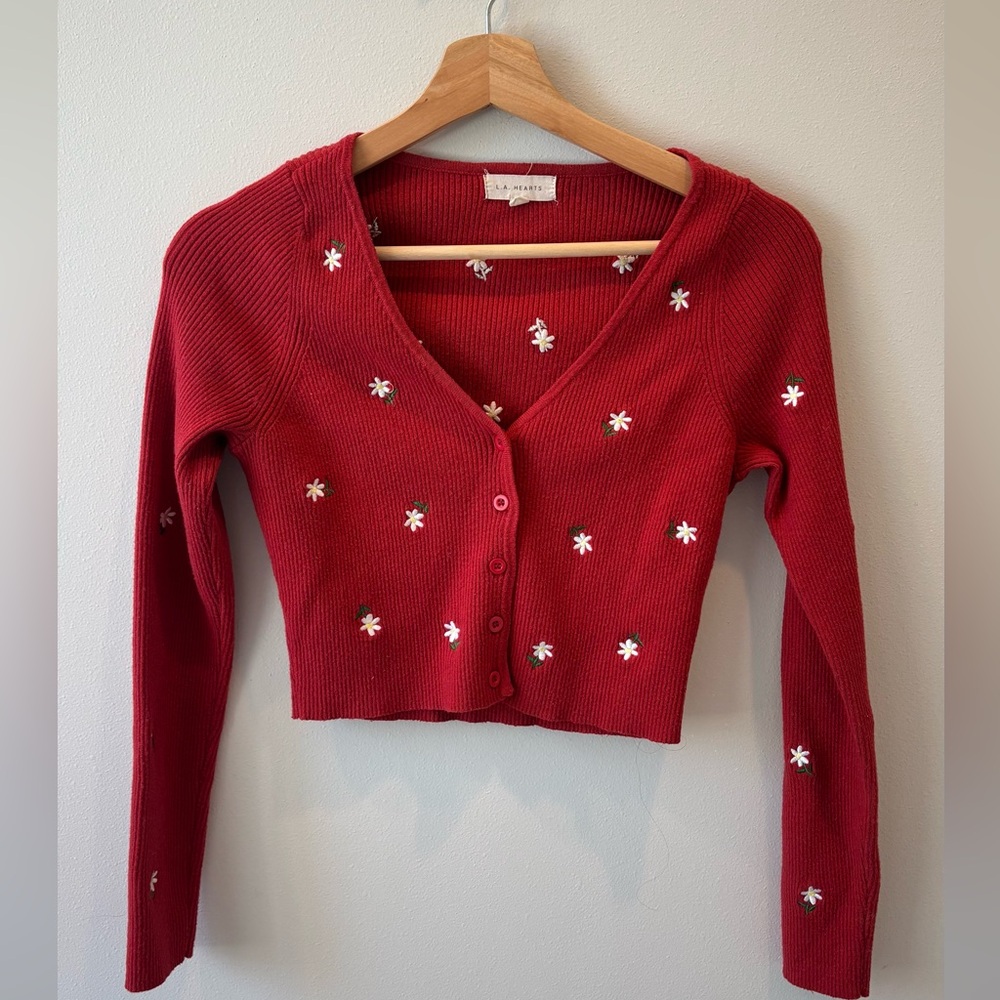 La Hearts Red Floral Cardigan